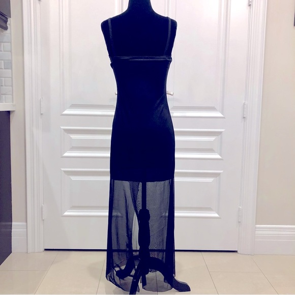 Poleci mock neck long dress in black with slit with long sleeves - Picture 4 of 6